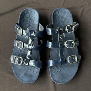 Vionic‎ Sandals Womens Size 11 Navy Misa Patent Buckle Slide Orthotic TVW5135